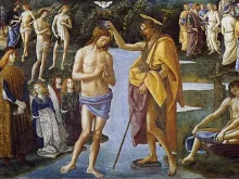Close up from "The Baptism of Christ" (c. 1482) by Pietro Perugino.